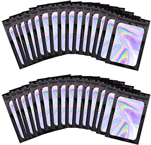 BQTQ 150 Pièces Sacs Refermables Anti-Odeur, Sacs à Fermeture à Glissière, Sachets Refermables Zip, Sac Aluminium Pochettes pour Stockage des Aliments (Noir Holographique, 9 x 12 cm)