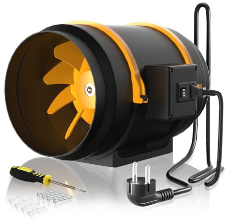 FanGoFast Rauchabzug Rohrventilator 200 mm Inline-Kanalventilator Abluftventilator Rohrlüfter 230 V Leise mit IEC-Steckdose EU-Stecker + 1,5 m EU Netzkabel für Badezimmer, Büro, Wachstumsräume