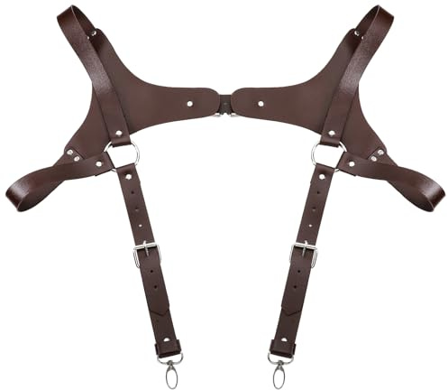 YiZYiF Herren Leder Hosenträger mit Schnalle Gothic Punk Brust Harness Verstellbar Brustgeschirr Doppelschultergurte Braun A One Size