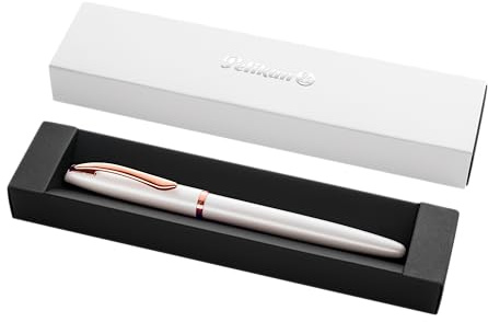 Pelikan Jazz Noble Elegance P36 Füller, Perlmutt (Weiss), eleganter Metall-Patronenfüller, Feder M, im Geschenketui