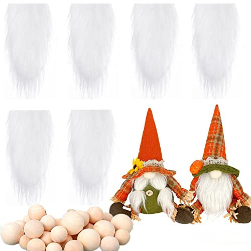 ISAKEN 6 Stück Wichtelbart Zum Basteln Bart Mit Holzkugeln Set, Wichtel Bart Lustiger Falscher Bart Zwergenbart Ostern Deko Wichtel Bart Basteln für Weihnachten Valentinstag St. Patrick's Day Ostern
