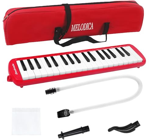 Soulmate Melodica 37 Tasten mit Tragetasche und 2 Mundstücken, Air Piano Keyboard, Musikinstrument für Kinder und Erwachsene, Rot