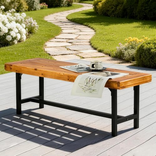 Mingone Panchina da Esterno Panca Legno da Giardino a 2-3 Posti Panchine in Metallo Rivestito in Polvere Adatto per Parchi, Balcone, Terrazza, Abete