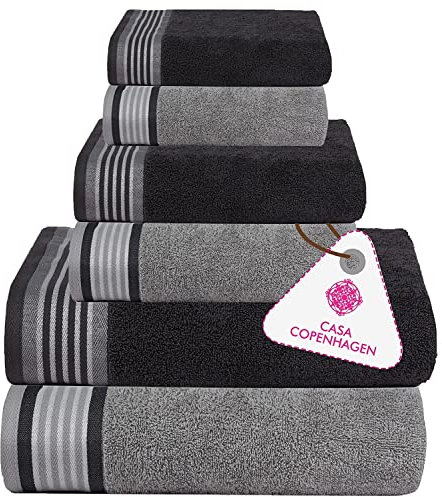Casa Copenhagen, 550 g/m², 2 große Badetücher, 2 große Handtücher, 2 Waschlappen, superweiche ägyptische Baumwolle, 6-teiliges Handtuch-Set für Bad, Küche und Dusche - Mirage GRAU + Granit GRAU