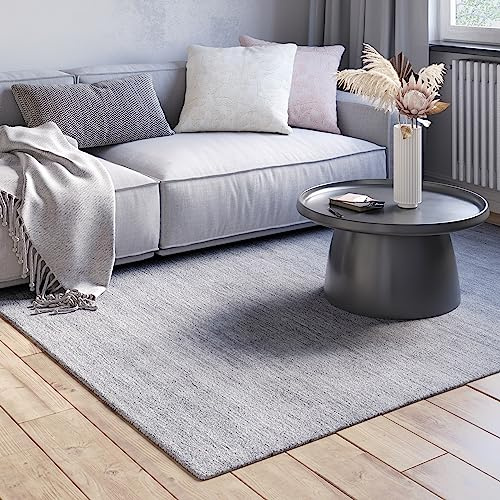 MY-RUG Wollteppich 140x200 cm - Handgewebter Wohnzimmerteppich in Grau | Teppich aus 100% Wolle, schwere Qualität, Oeko-Tex zertifiziert, robust & weich für Schlafzimmer & Büro