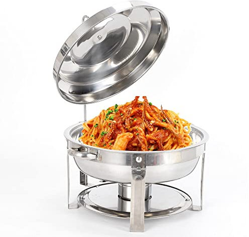 Edelstahl Chafing Dish,7.5 Liter Gastronormbehälter Speisenwärmer Suppentopf Wärmebehälter, Rund