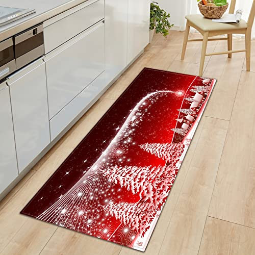 GOKSEL Komfort Küchenläufer Weihnachten & Schneebäume rutschfeste Küchenteppich, Gummirücken Küchenmatte Teppichläufer für Esszimmer, Küche, Flur 60 x 180cm