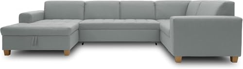 DOMO. collection Wohnlandschaft Sugar, Bettfunktion & Stauraum, mintgrün | Longchair links mit Bettfunktion und Stauraum, U-Form Sofa mit Steppung und klassischem Design, 162 x 333 x 199 cm (BxTxH)