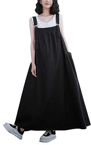 Versear Women Pinafore Dungaree Dress Casual Adjustable Shoulder Strap Dress Sleeveless Loose Overall Pinafore Dress