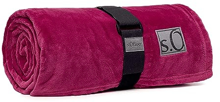 s.Oliver Kuschelsoft Decke 150x200 cm - flauschig, warm & waschbar, Kuscheldecke Magenta Uni