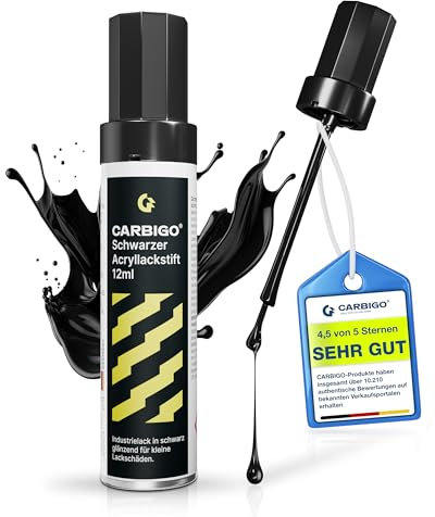 Carbigo® Premium Lackstift Schwarz Glänzend [12ml] - Made in Germany - Auto Lackstift Schwarz gegen Kratzer und Steinschläge - Lackstift Auto Starke Deckkraft Dickflüssig