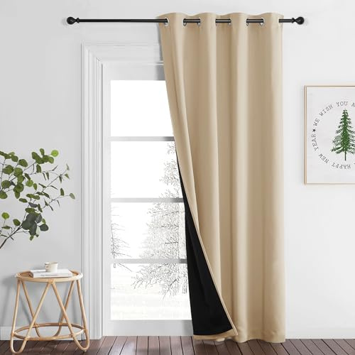 PONY DANCE Verdunkelungsvorhang Ösen 1 Stück H 240 x B 140 cm Thermovorhang Hitzeschutz Tür Doppellagige und Schwere Vorhänge Hitzeschutz und Wärmeisolierend, Biscotti Beige | 1er Set, H240 x B140 cm, Biscotti Beige, Blickdicht, Doppellagig, Dick, Schwer, für Wohnzimmer, Büro, als Türvorhang