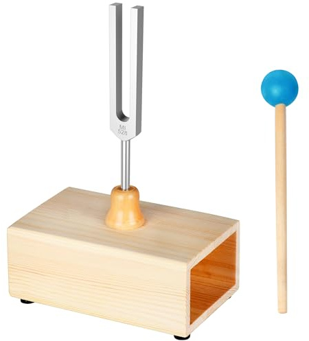 DiDiBirDi 528Hz Stimmgabel mit Holz-Resonanzbox, Aluminiumlegierung und Silikonhammer für Meditation, Stressabbau und Chakra-Balancing