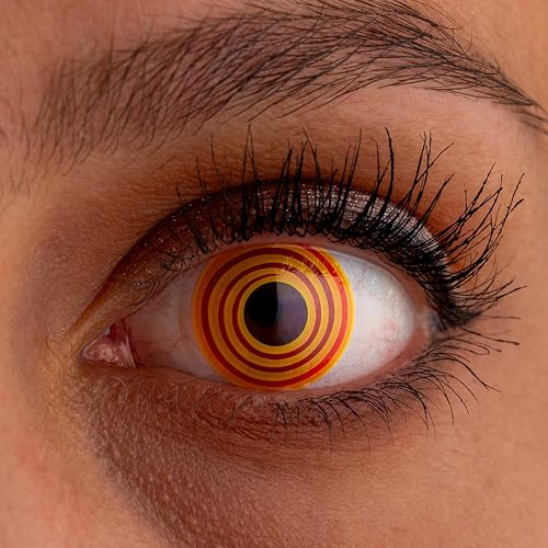 LEXXOO Farbige Kontaktlinsen Hypnotized II, Gelb-Rot, 1 Paar | Für einen hypnotisierend magischen Blickeffekt, Monatslinsen mit UV-Filter, bis zu 30 Tage nutzbar, CE-zertifiziert