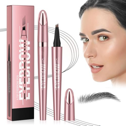 Magischer Augenbrauenstift Wasserfest, 3D Micro Augenbrauenstift Dunkelbraun Eyebrow Pencil mit 4 Gabelspitze Applikator, Brow Pencil Erzeugt Mühelos Natürlich Aussehende Brauen (3#-Grau)