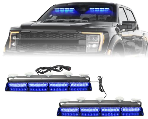 I LITTON Luces estroboscópicas LED azules 2 en 1 para parabrisas con ventosas, 2 x 16.8 pulgadas, luces estroboscópicas de seguridad LED azules para parabrisas interior, barras de luz para vehículos,