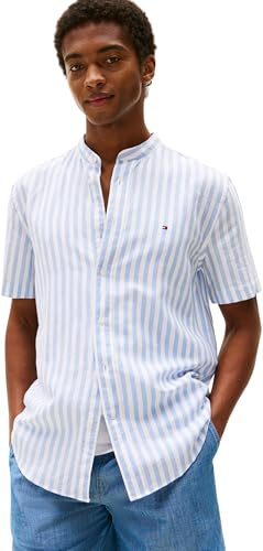 Tommy Hilfiger Herr S/S skjorta, Blå (Blåsig Blå/Vit), L