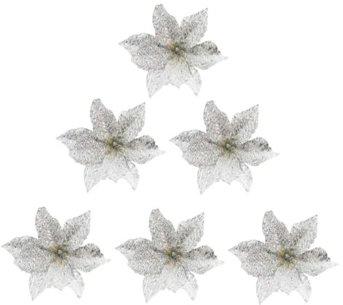 GETAJGHSD 6 Stück Künstliche Weihnachtsblumen Aus Kunststoff Doppellagig Dekorativ Einzigartiges Design Basteln Glitzernder Effekt Für Hochzeitsfeiern