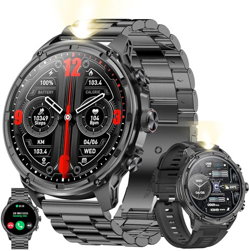 AMOLED 1,85 orologio da uomo rotondo con funzione telefono, batteria 710 mAh, orologio fitness impermeabile con torcia elettrica, contapassi SpO2, 123 modalità sportive, tracker di attività per