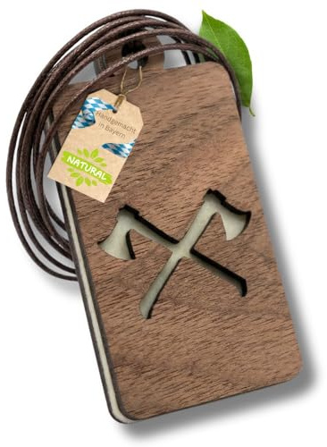 Duftbaum Auto [AXT] Holz Diffuser für ätherische Öle, 100% Nussbaum, Auto Duft mit verschiedene Designs, wiederverwendbar mit Filzpad, Handgefertigt in Bayern, Eleganter Lufterfrischer