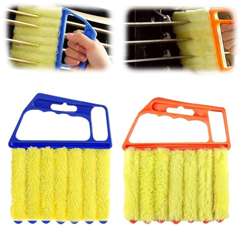 2pcs Yellow+Blue Blind Cleaner with 7-Roller System - Duster for Wooden and Plastic Blinds, Air Conditioners - Efficient Cleaning