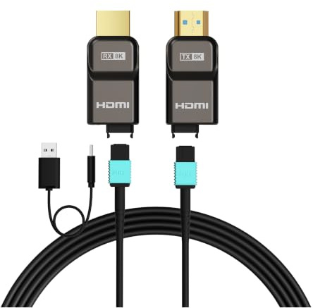 RUIPRO 8K HDMI 2.1 Glasfaserkabel, volloptisch, abnehmbar, armiert, 20 m | Volloptische Übertragung reduziert EMI gegenüber Kupfer; abnehmbare Module vermeiden den Austausch des gesamten Wandkabels