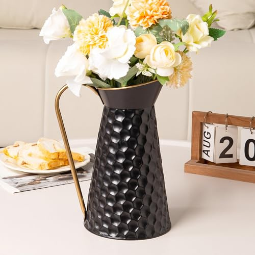 Elegante jarrón de Metal Negro, jarrón de Flores galvanizado de Granja, Jarra de Leche Decorativa rústica para decoración del hogar