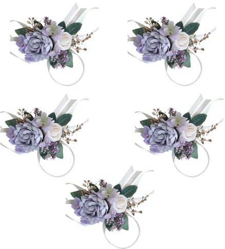 QUEENYARD 5 x künstliche Rosen-Ansteckblumen, Ansteckblume für Trauzeugen und Brautjungfer, Hochzeit, Handgelenk, Ansteckblume