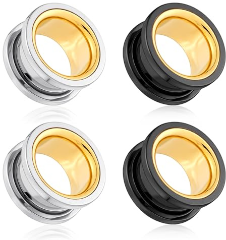Longbeauty 316L Edelstahl Ohr Tunnels Set Flesh Ohr Gauges Double Flared Stretching Schraub Klassisch Ear Expanders Damen Herren 3mm-25mm