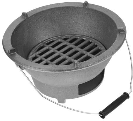 YARNOW Estufa De Barbacoa De Hierro Fundido Grande Parrilla Interior y Asas, Para Acampar y Asar Al Carbón, Multifuncional y Resistente Al Calor, Adecuado Para Exteriores y Reuniones