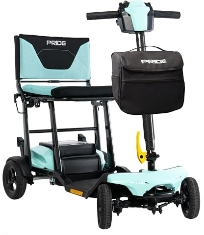 Pride Go Go Super Portable Scooter + Accessories, USA Made, Airline Approved, Foldable Power Mobility Scooter for Adults, Lithium Battery, 300 lb Capacity, Weighs Only 41.6 lbs, LED Lighting, Warranty