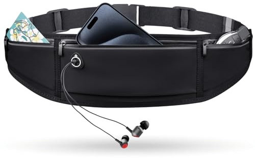 Lidxfeo Schlanker Laufgürtel für Handy, Läufer Gürteltasche für Frauen und Männer, Lauftasche mit Kopfhörer-Anschluss, Sportgürtel Verstellbarem, Perfekt für Joggen, Fitness, Radfahren usw (Schwarz)