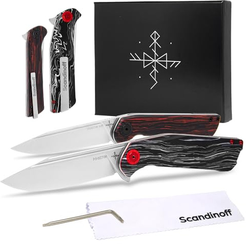 Scandinoff Doppelpack Him&Her Klappmesser – Taschenmesser Einhandmesser für Outdoor, Jagd & Selbstverteidigung, Klappmesser Outdoor, Hochwertiges Wandermesser mit Ergonomischem Griff (Contrast)