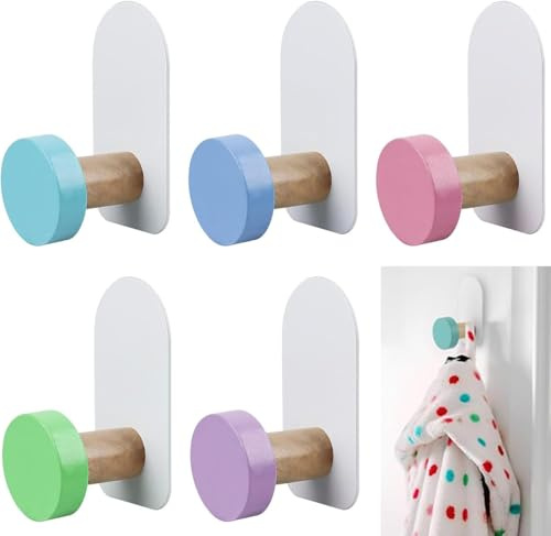 Luxiremi 5 ganchos adhesivos de colores, ganchos autoadhesivos para colgar toallas, ganchos autoadhesivos, ganchos para ropa de niños, para toallas, ropa, llaves y sombreros.