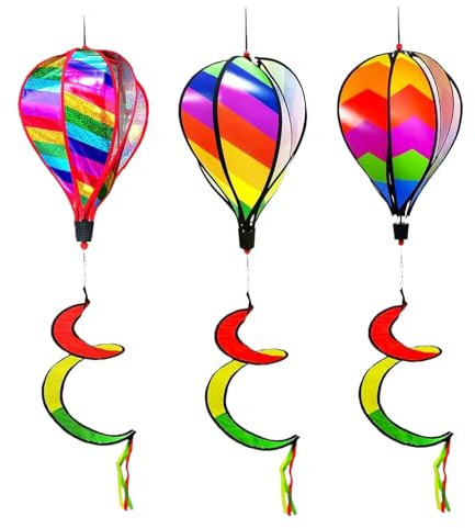 Heißluftballonwindspinner, 3 x Luftballon-Spinner, Windsock Outdoor-Dekoration für Garten, Terrasse, Baum, Geburtstag, Gathering, Urlaub und Camping
