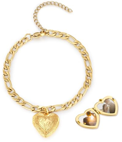 Gold Medaillon Zum öffnen für Bilder Armband 925 Sterling Silber Herz Medaillon Armband Foto Erinnerungs Schmuck Geburtstagsgeschenke für Mama,Ehefrau,Mädchen
