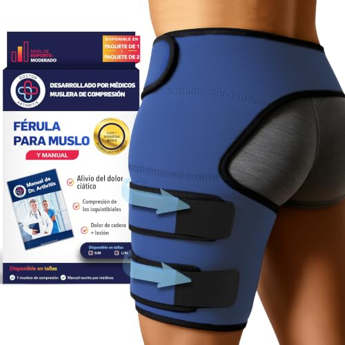 Dr. Arthritis Musleras Compresión Mujer Desarrolladas por Médicos - Alivio del Dolor de Ciática y Síndrome Piriforme - Soporte para Muslo e Isquiotibiales - Unisex (Talla S/M, Azul Marino)