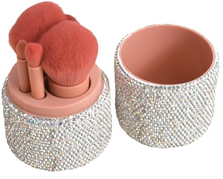 Travel Brush Set - Spazzola Da Trucco Portatile,Piumino Morbido Riutilizzabile Con Custodia Strass Per Contouring, Illuminante, Ombretti E Fondotinta