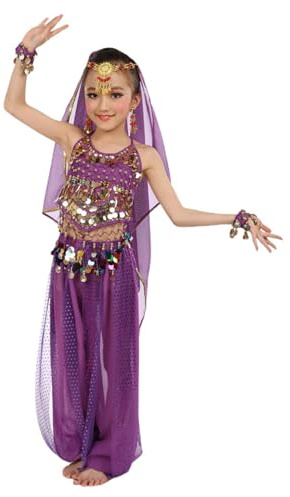 Generisch 2025 Lindo disfraz indio de danza para niñas, espectáculo de danza del vientre, conjunto de malla de lentejuelas para niñas