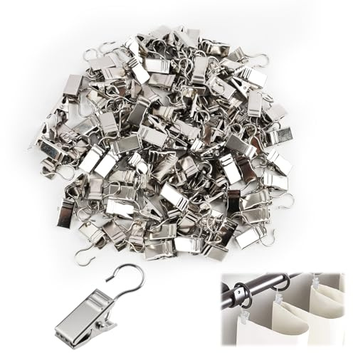 100 Piezas De Clips para Cortinas De Acero Inoxidable, Pinzas Multiusos con Ganchos Duraderos para Cortinas De Ducha, Decoraciones De Luz Y Fotos, Instalación Fácil Y Antioxidantes, Ganchos Cortinas