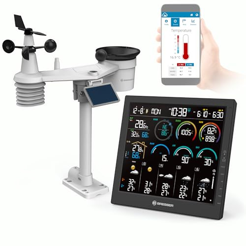 Bresser 4CAST Profi WLAN Wetterstation Funk mit 8 in 1 Außensensor | Innentemperatur und Außentemperatur, Luftfeuchtigkeit, Regenmesser, Windmesser, 14 Tage Wettervorhersage, App, WBGT