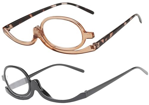 LBAAUX 2 Single Pieces Of Makeup Reading Glasses, Daily Makeup Lenses, Rotating Magnifying Glass, Female Makeup Aids, Reading Reading Glasses (Black, Brown).