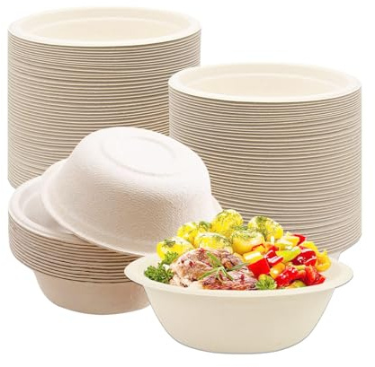 GANILITY Cuencos de Cartón Desechables, 100 Piezas 260 ml Redondo Caña de Azúcar Bowl, Cuencos Desechables para Sopa, para Comida Fría y Caliente, para Hogar, Bodas, Marrón