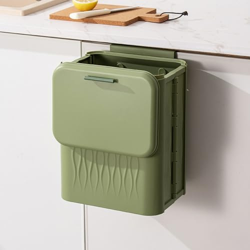 Sightday 12L Collapsible Hanging Kitchen Bin,Wall-Mounted Food Waste Bin,Cupboard Under-Sink Bins,Camping Bin with Lids For Caravan Door,Bedroom,Cabinet,Toilet,Office,Kitchen (Green)