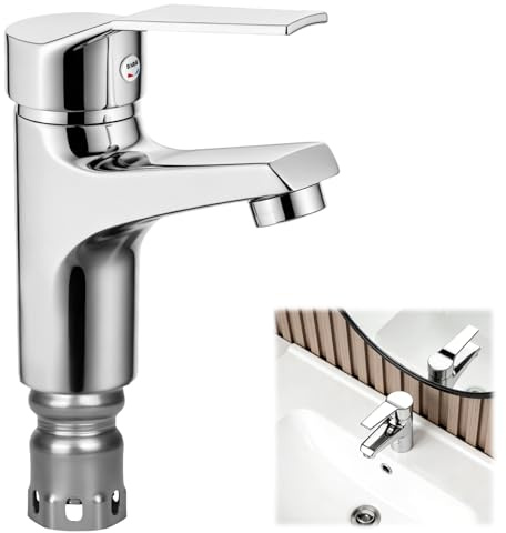 Rzspher Modern Basin Tap, Single Lever Bathroom Faucet with Fixed Feet, Basin Mixer Taps with Hot and Cold Water for Traditional Bathrooms Chrome