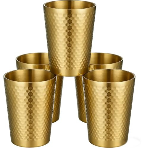Générique Set di 5 bicchieri da vino infrangibili in oro, calici da vino in acciaio inox da 12 oz bicchieri da vino in metallo infrangibili per esterno/vino rosso