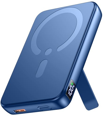 Eissix For Magsafe Power Bank, 12000mAh Portable Charger, 22.5W Fast Charging Battery Pack with USB-C Input & Output, LED Display for iPhone 17/16/15/14/13/12 Series-Dark Blue