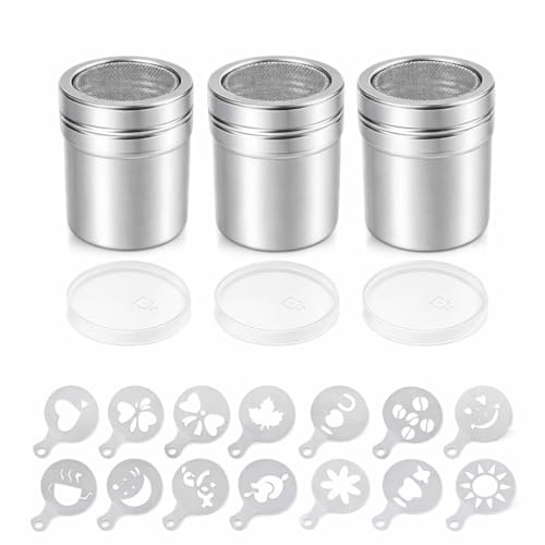 19PCS Tamiz de Acero Inoxidable y Espolvoreador de Cacao de Acero Inoxidable para Cocina y Preparación de Café, Tamiz para Harina con Tapa para Espolvorear de Manera Uniforme Productos de Panadería, B