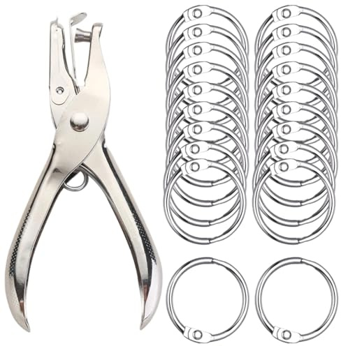 VAEIORP 1 Pcs Perforatrice 1 Trou, Métal, Poinçon avec 20 Anneaux, Perforeuse (Longueur 12,5 cm, Diamètre du Trou 3 mm)