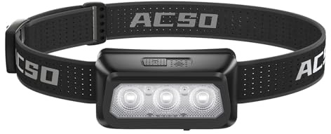 ACSO Head Torch Rechargeable,3000mAh,Super Bright LED Headlamp Headtorch with Motion Sensor Control,6 Light Modes,IPX5 Waterproof,Running,Camping,Hiking,Fishing,Hunting.